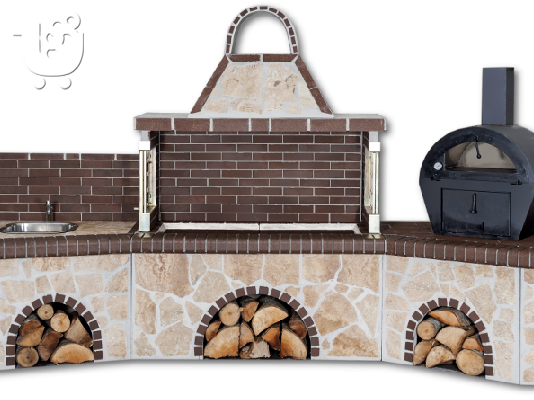 PoulaTo: Ψησταριές κήπου - Barbecue garden set - Gartengrill set - BBQ Set με πάγκο – νεροχύτη, ψησταριά, κυκλοθερμικό φούρνο, CODE 0219 WWW.SXISTOLITHOS.GR